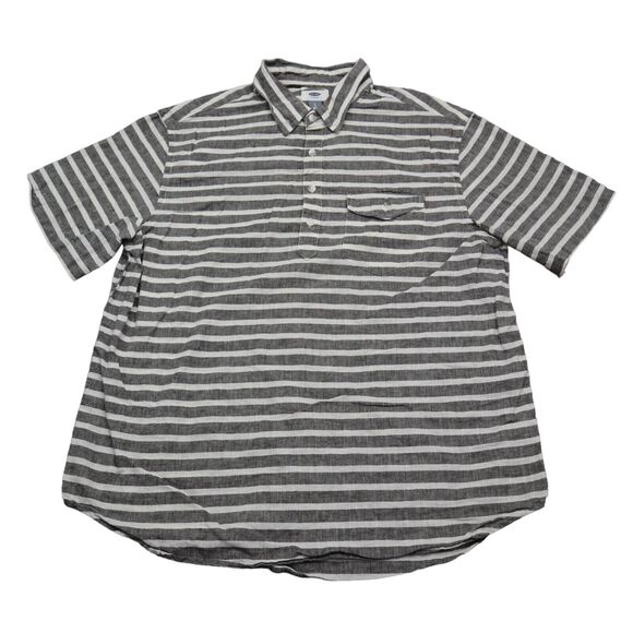 Old Navy Shirt Mens L Gray Short Sleeve Chest Button Down Striped Polo - Picture 1 of 15